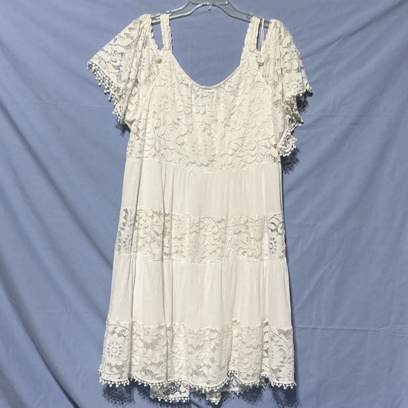 Signature by Robbie Bee White Cold Shoulder Womens  Lace Babydoll Dress Sz 2X - Picture 2 of 7